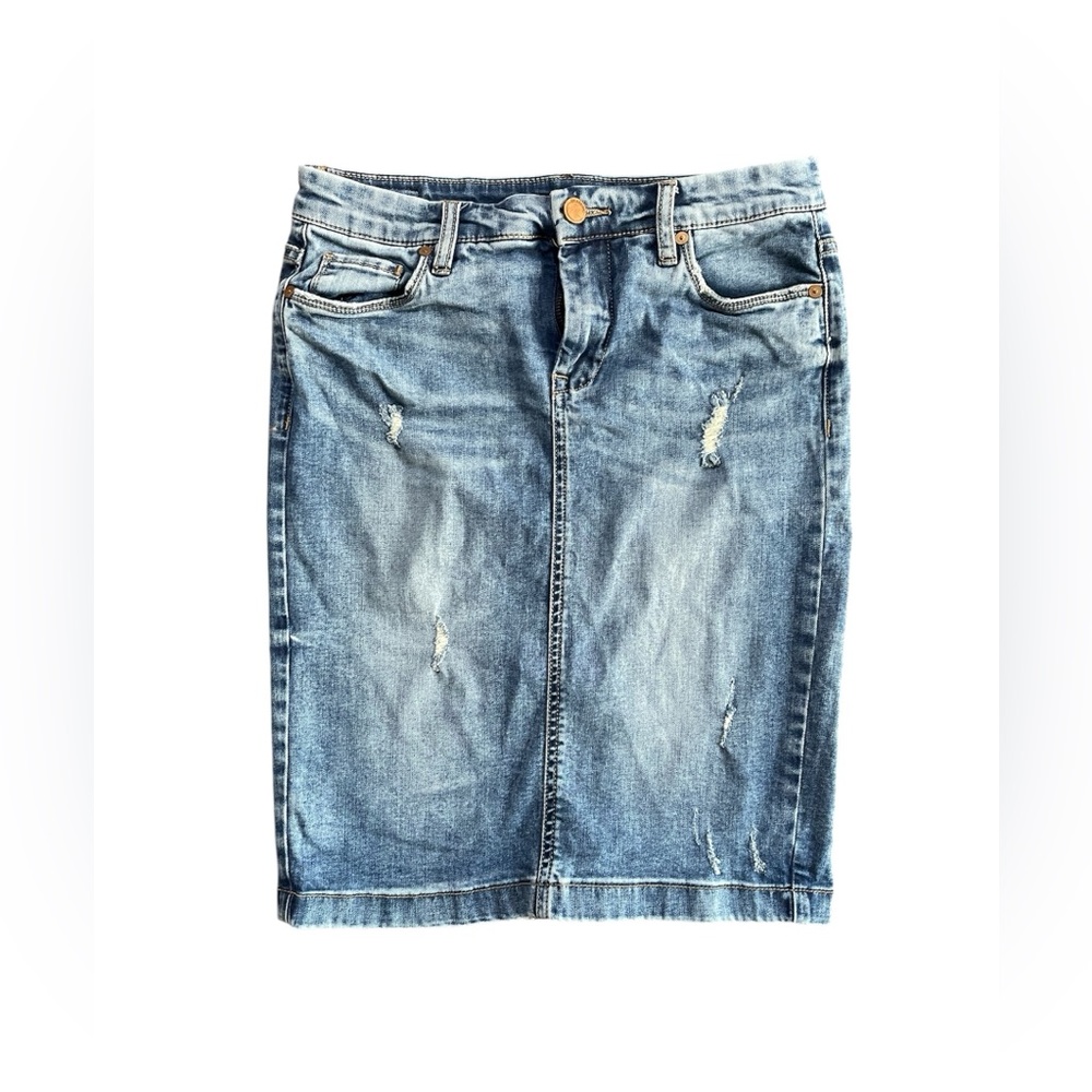 BlankNYC Blue Distressed Denim Midi Skirt